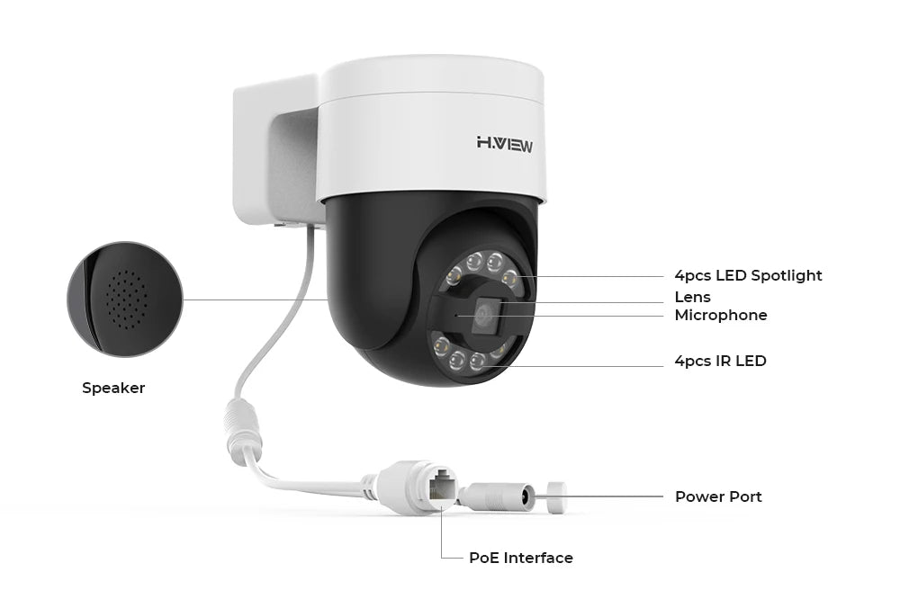 H.View Cctv Security Poe Ip Camera Ptz  5Mp 8mp 4K Dome Outdoor Audio Video Surveillance For Nvr System  Xmeye