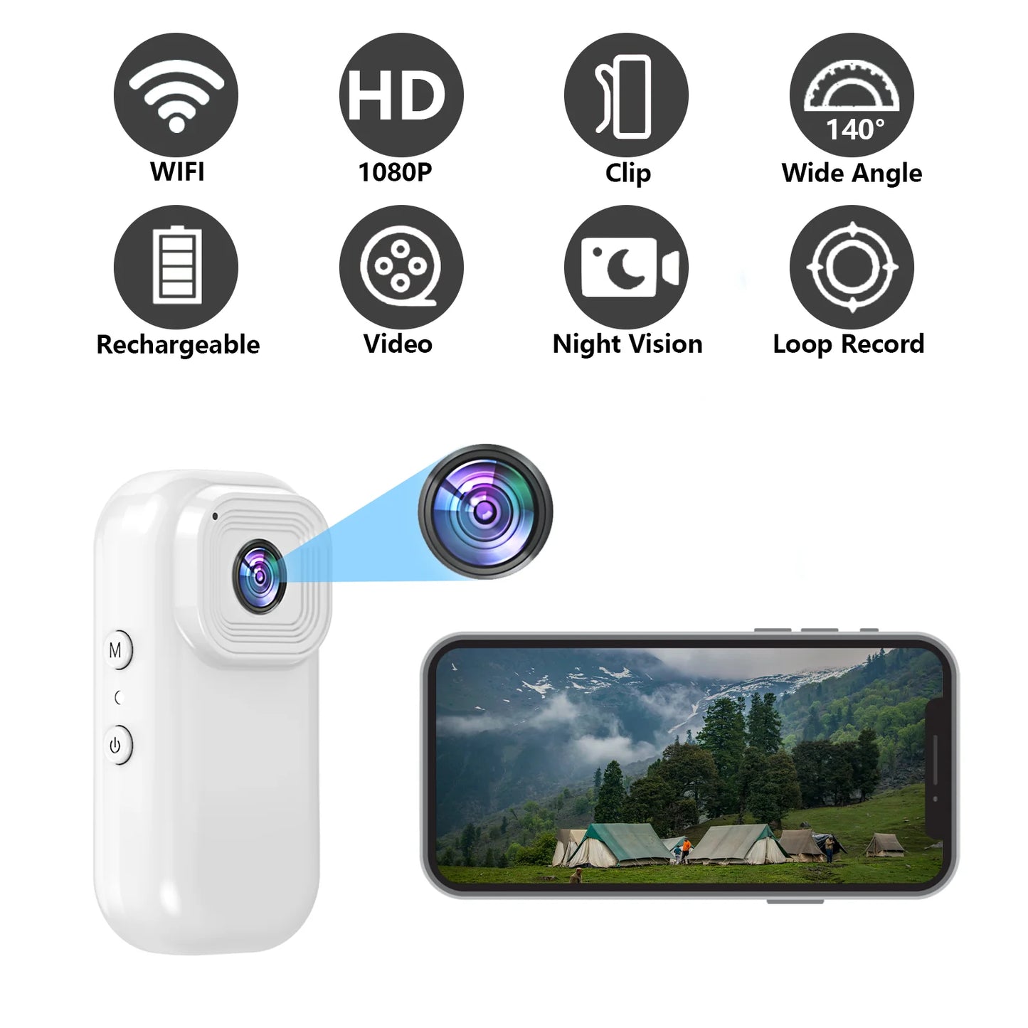 1080P HD Sports Camera, 120° Wide Angle, with Back Clip, Motion Detection, for Outdoor, Camping, Hiking, Riding